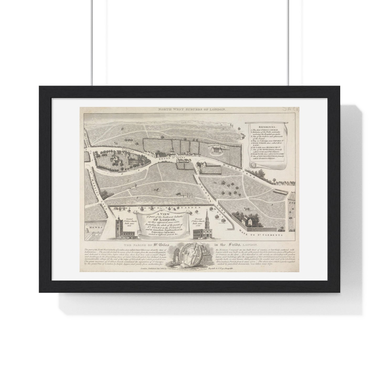 Antique Map of the Parish of St Giles in the Fields, London (1818), from the Original, Framed Art Print