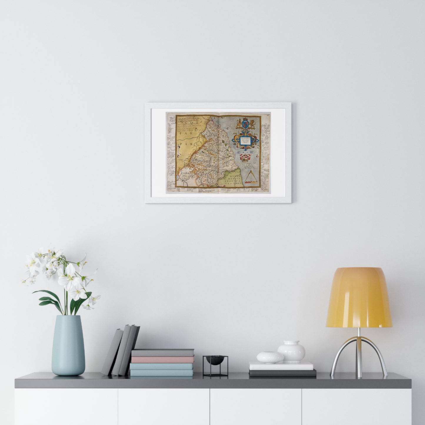 Tudor Antique Map of Northumberland from Lord Burghley's Atlas (1579) from the Original, Framed Print