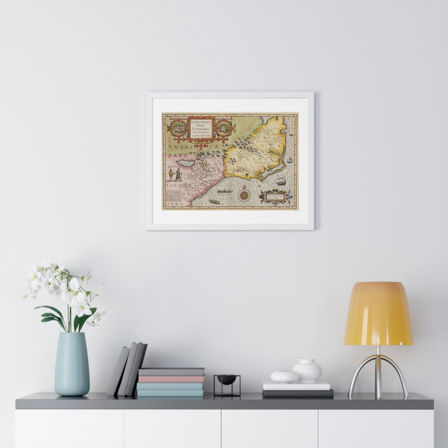 Historic Map of the American South: Virginia Item et Floridae (1606) by Gerardus Mercator and Jocodus Hondius, Framed Print