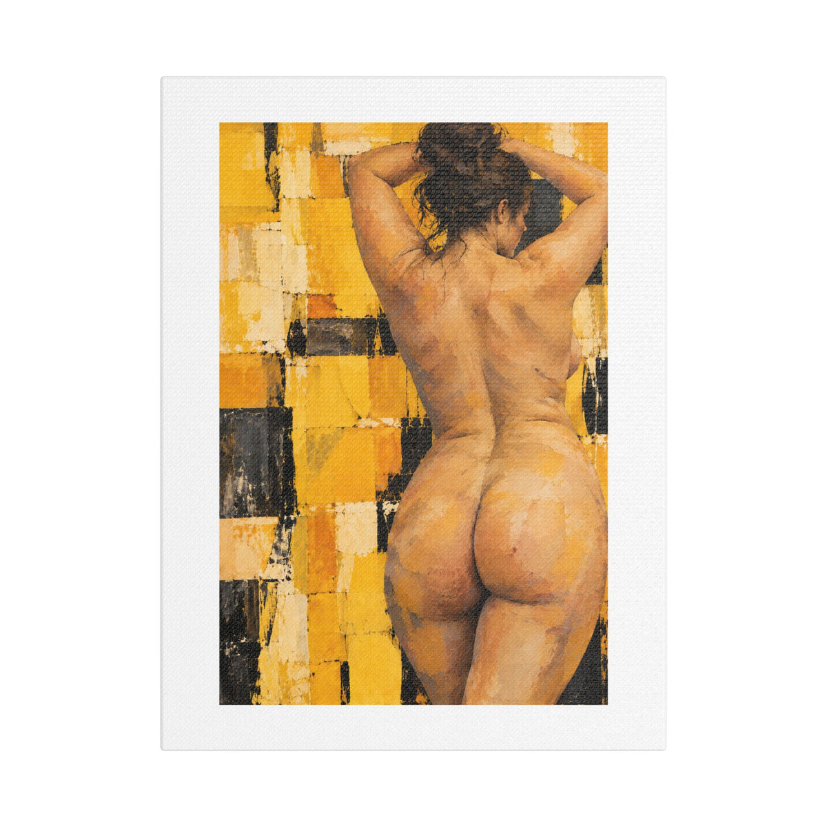 Golden Impasto Figure in Abstract Light, Art Print on Satin Canvas, Stretched
