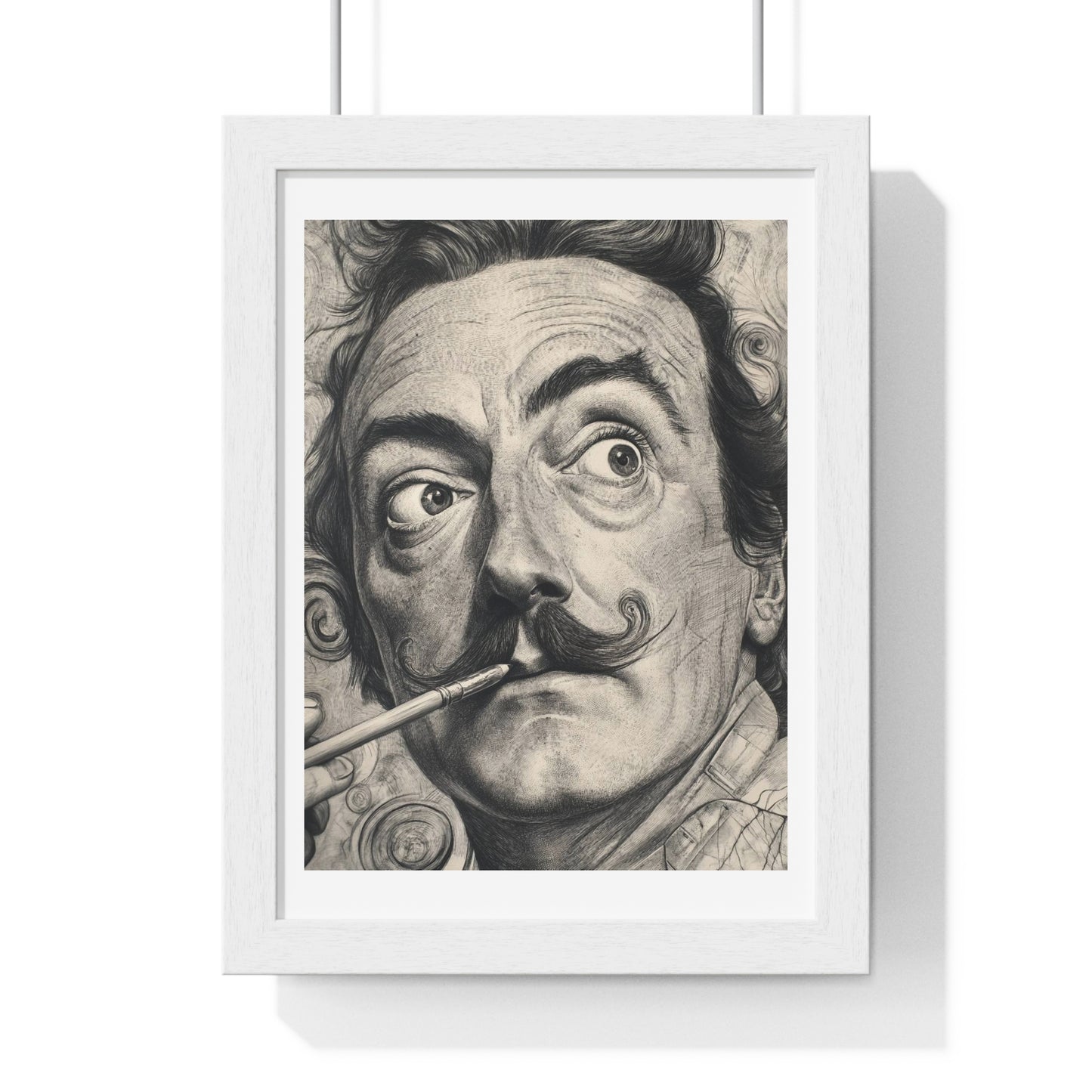 Salvador Dali Portrait, Pencil Sketch 'Designed by AI' Framed Art Print