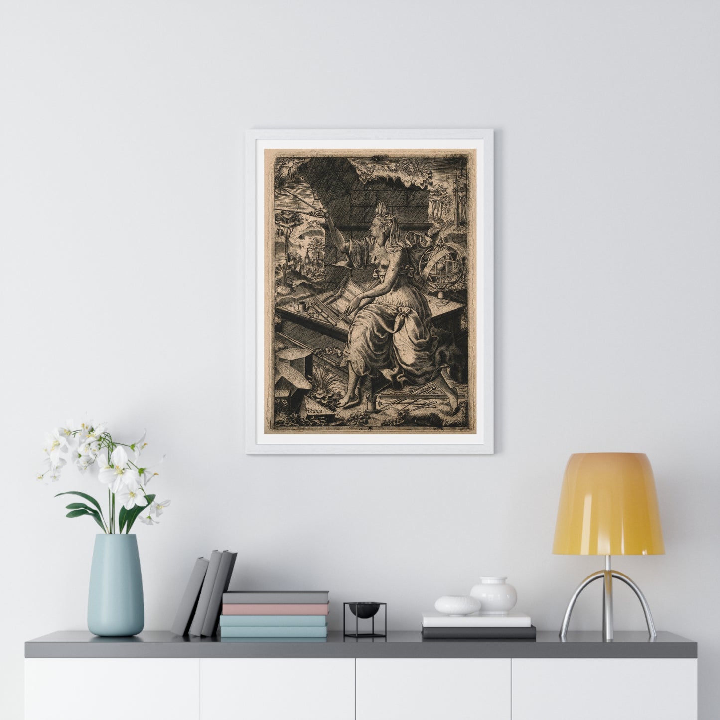 Urania, the Muse of Astronomy (17th Century) Engraving by Lucas Kilian, from the Original, Framed Print