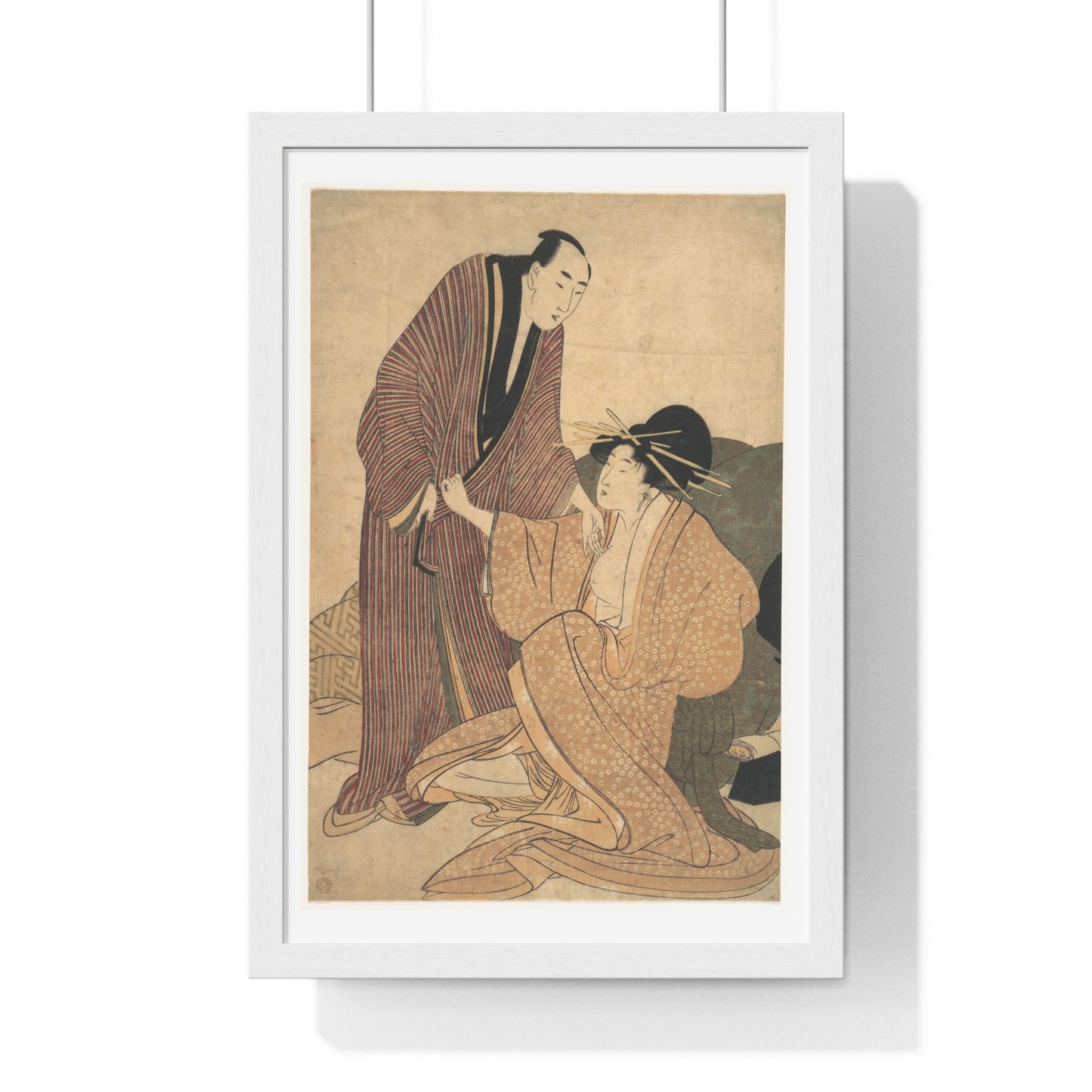 Japanese Vintage Art: Parting of Lovers, the Courtesan and her Lover (circa 1800) by Utamaro Kitagawa, Framed Art Print