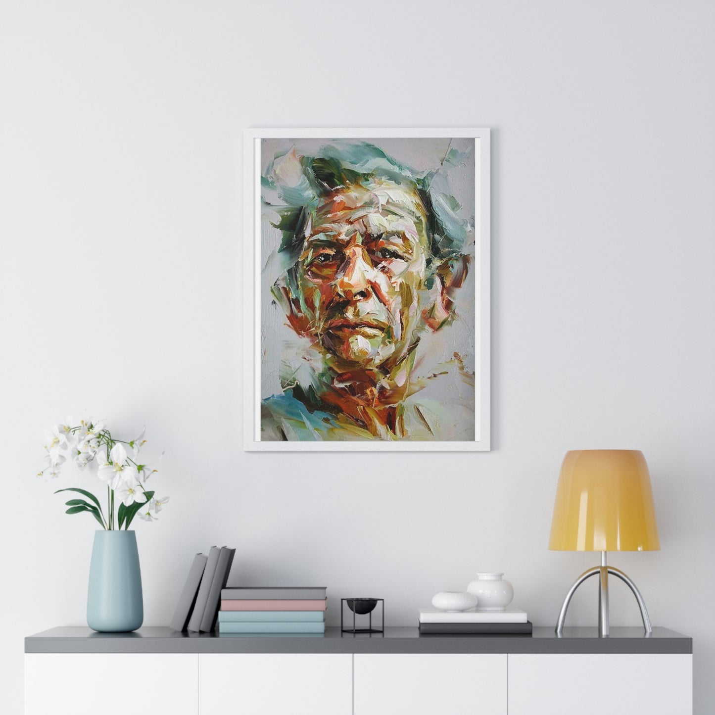 Male Portrait, Impasto Painting Style 'Designed by AI' Framed Art Print