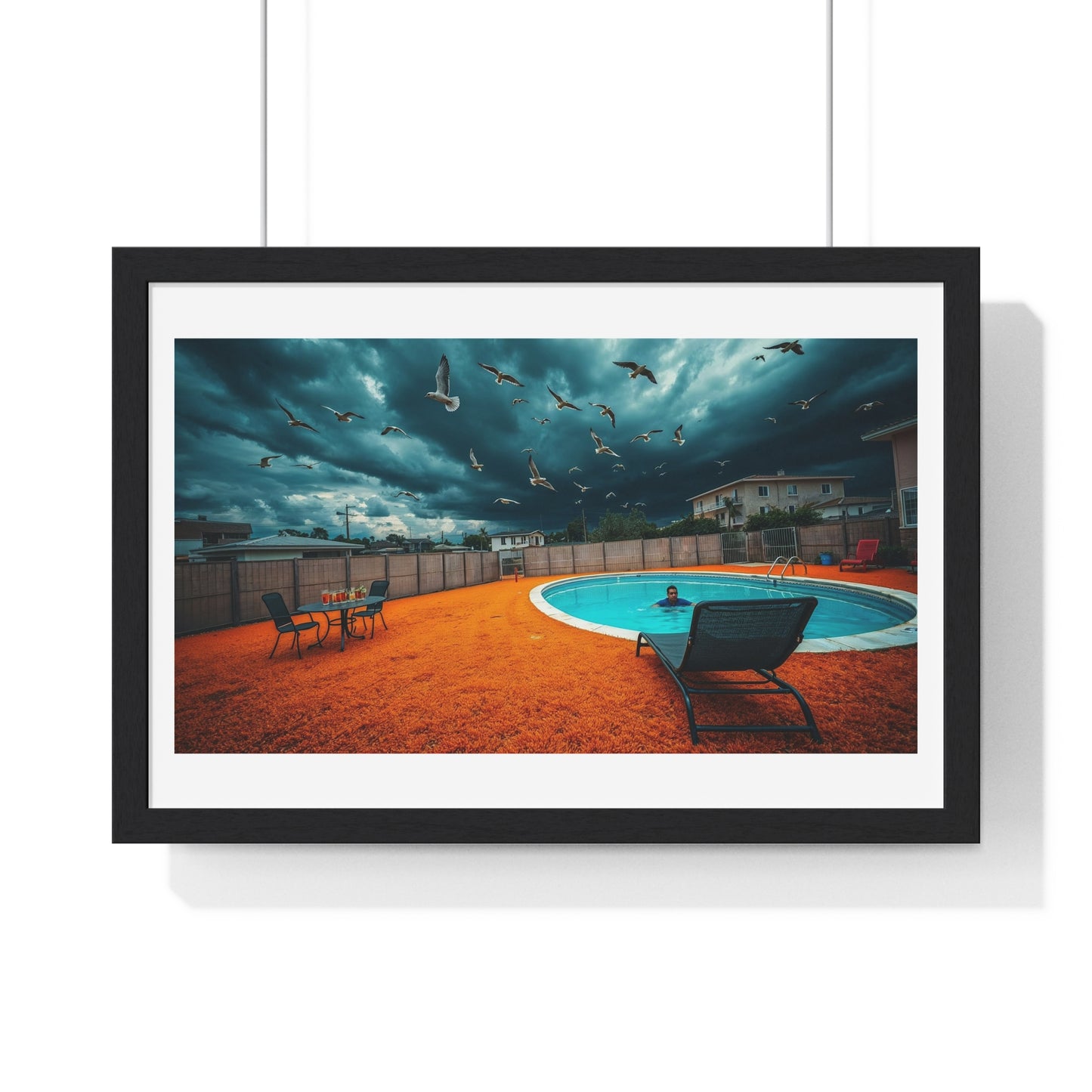 Dystopian Pool Scene Photorealistic Art Style 'Designed by AI' Framed Print