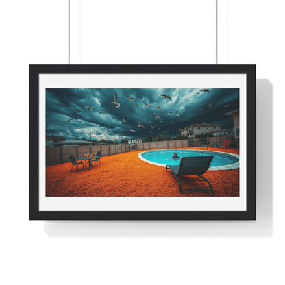 Dystopian Pool Scene Photorealistic Art Style 'Designed by AI' Framed Print