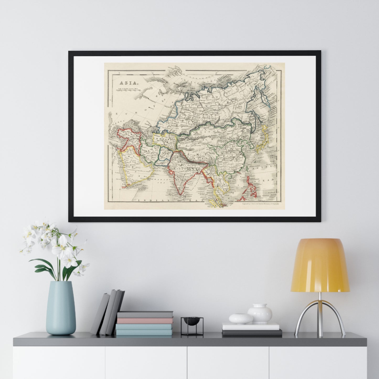 Antique Map of Asia from 'Beeton's Dictionary of Geography' (1868) by Samuel Orchart Beeton, from the Original, Framed Print