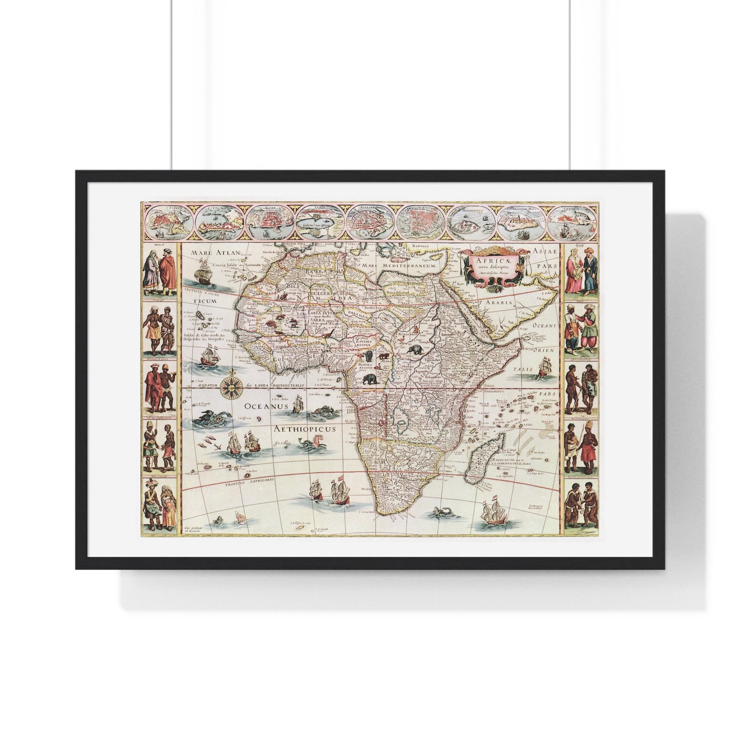 Antique Map Africæ Nova Descriptio (1690) by Willem Janszoon Blaeu from the Original, Framed Art Print