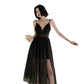 Black Sexy Suspenders V-Neck Women's Gauze Evening Dress