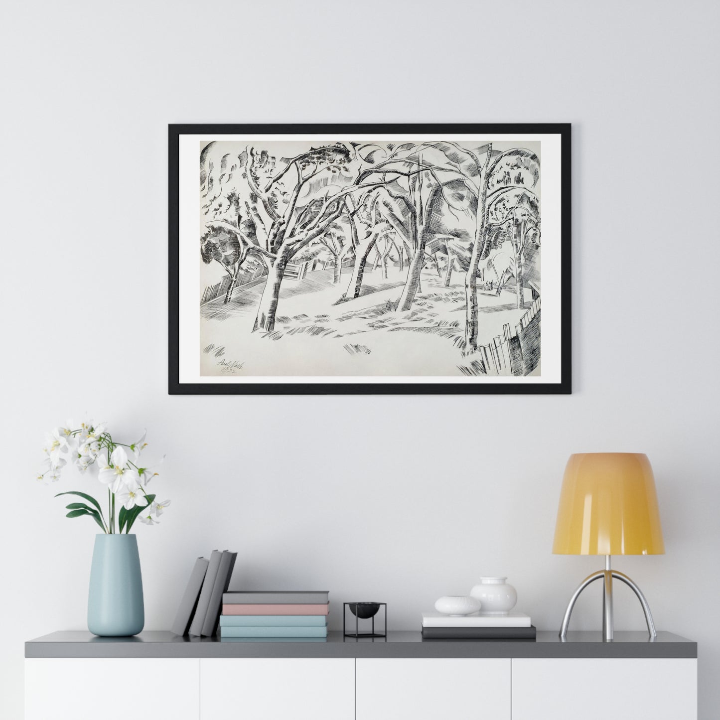 The Orchard (1922) Drawing by Paul Nash from the Original, Framed Art Print