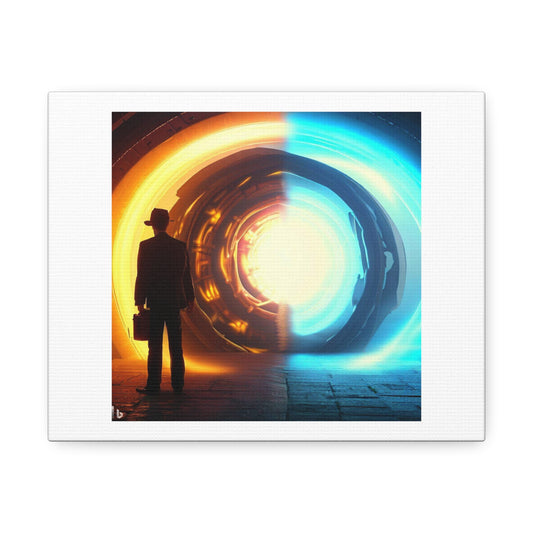 Reality Versus Time Travelling Portal Digital Art 'Designed by AI' Print on Satin Canvas