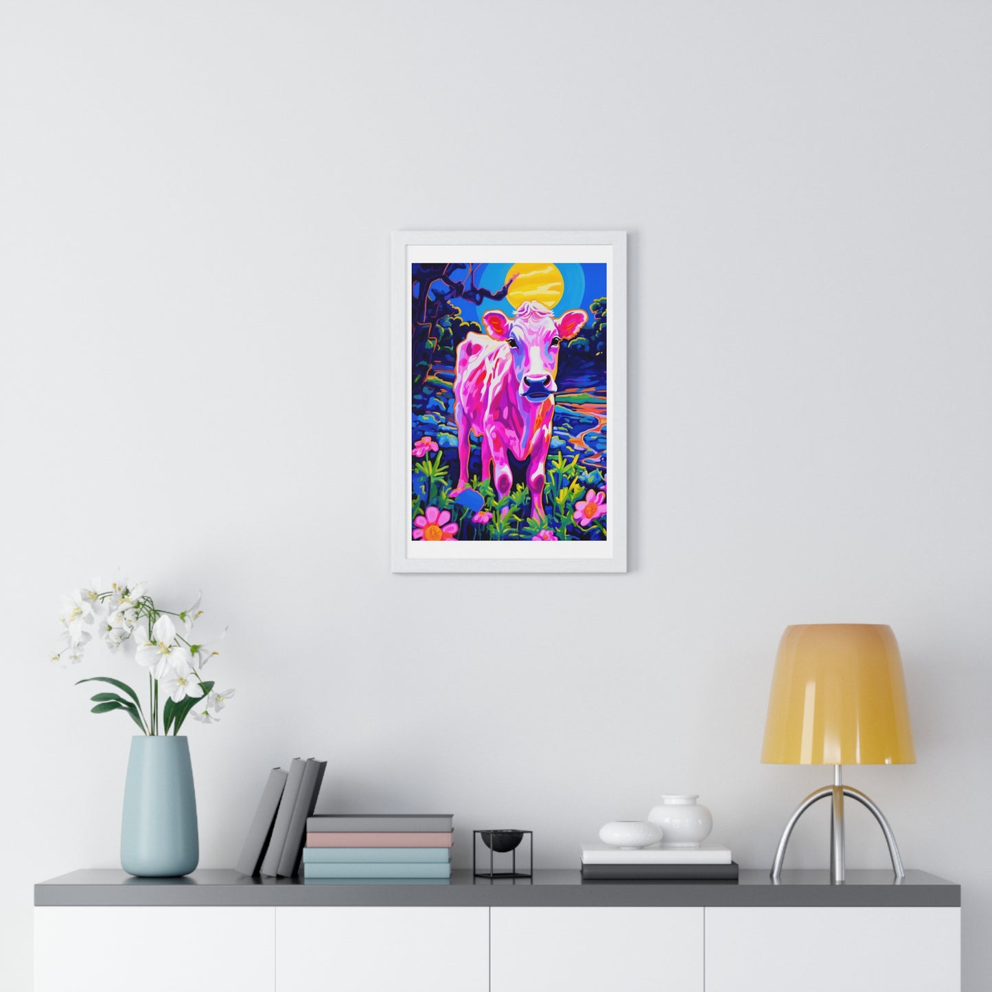 Psychedelic Cow 'Designed by AI' Original Framed Art Print