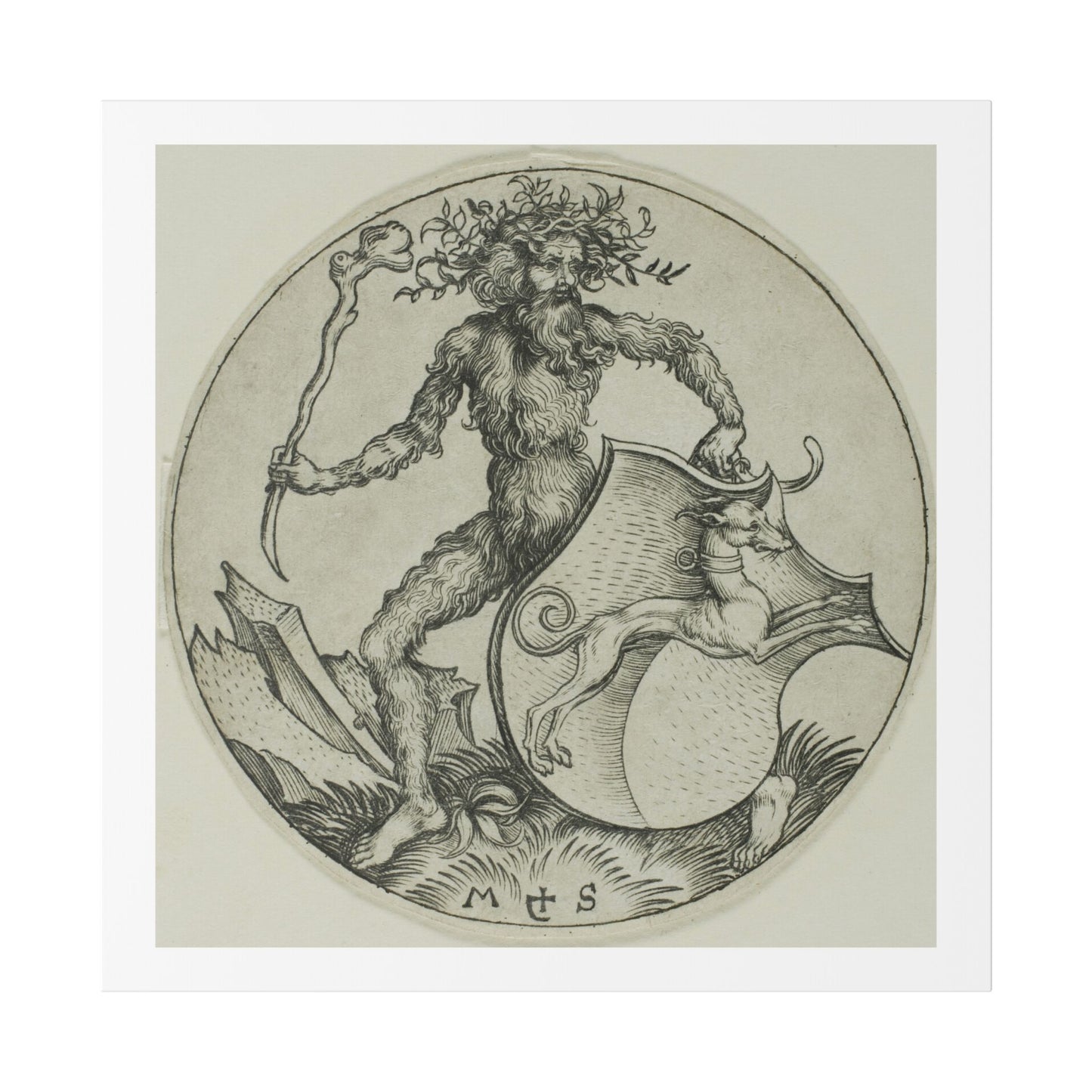 Shield with a Greyhound, Held by a Wild Man (1470–1491) by Martin Schongauer, from the Original, Canvas Print
