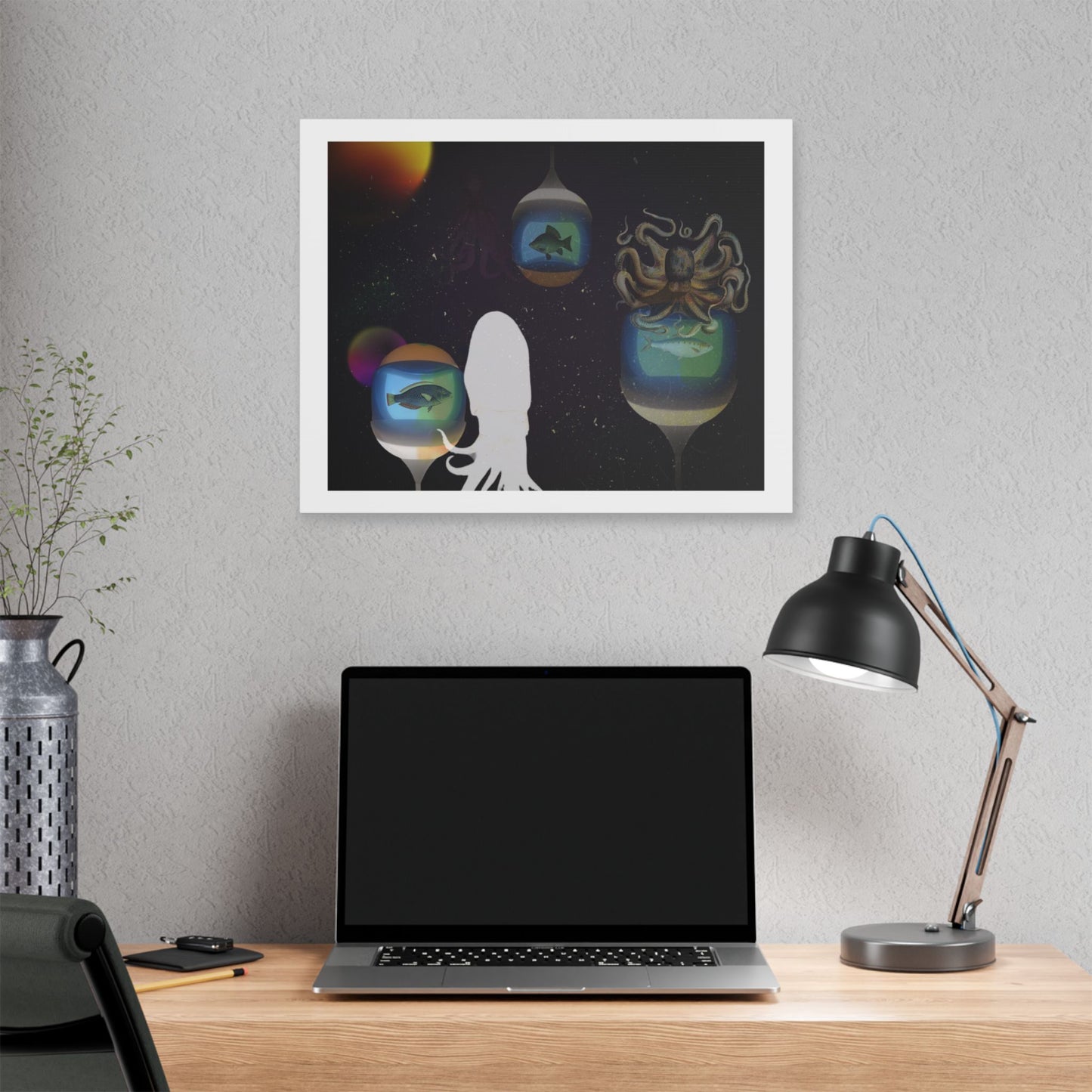 Visitors at the Exotic Earth Acquarium 'Designed by AI' Canvas Art Print