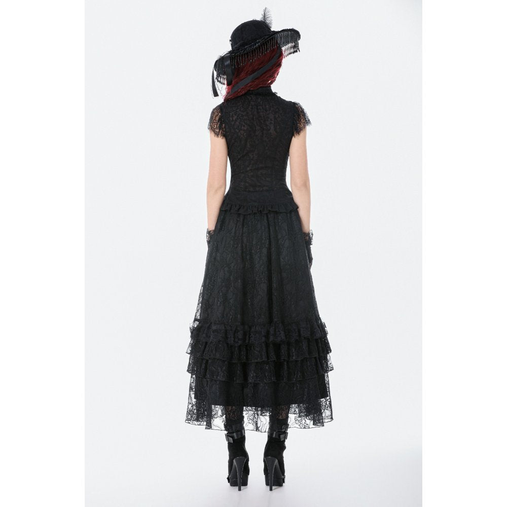 Dark in Love Vintage Gothic Lace-Layered Maxi Skirt