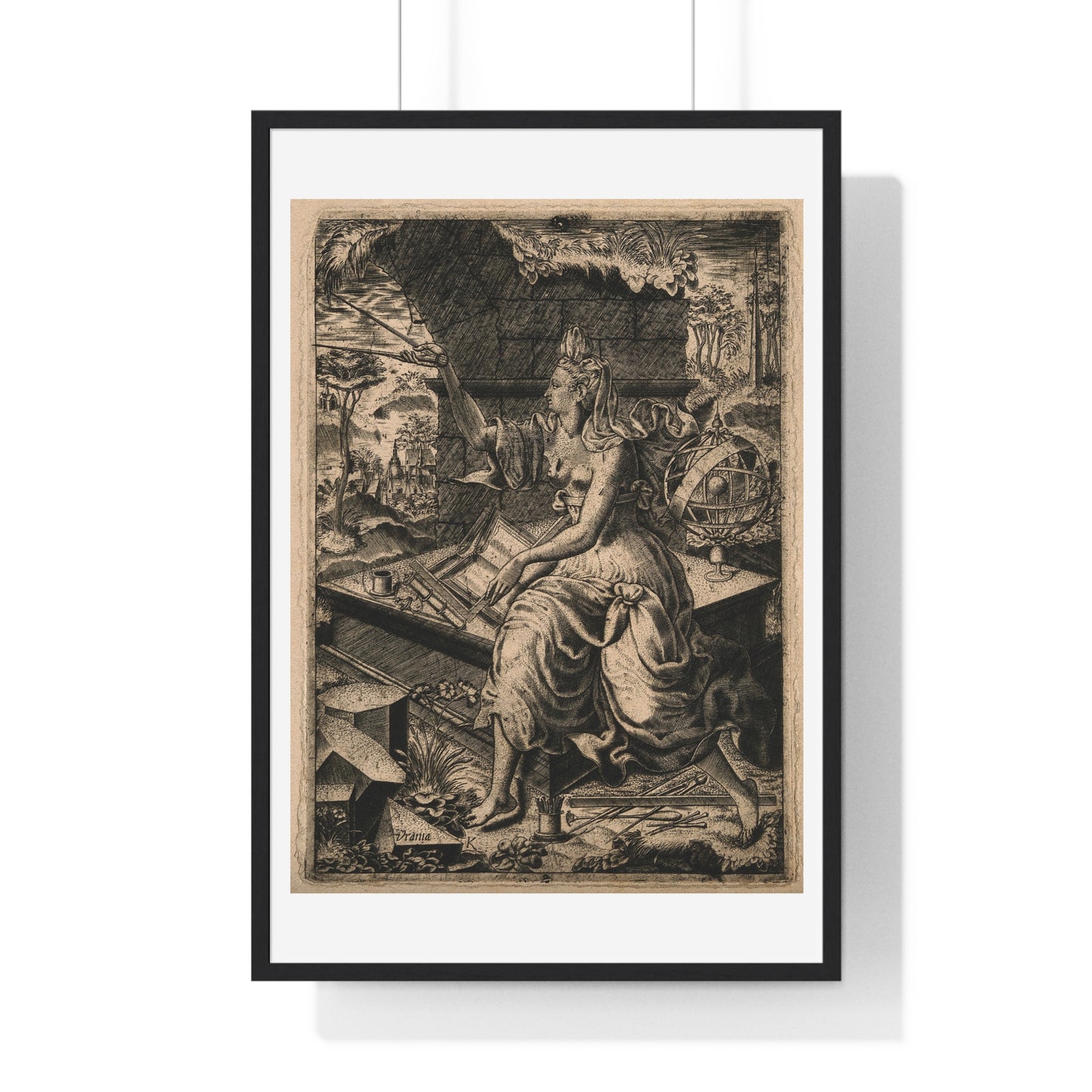 Urania, the Muse of Astronomy (17th Century) Engraving by Lucas Kilian, from the Original, Framed Print
