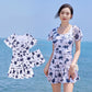 Women's Fashion Ruched Short Sleeve Swimming Dress with Under Shorts