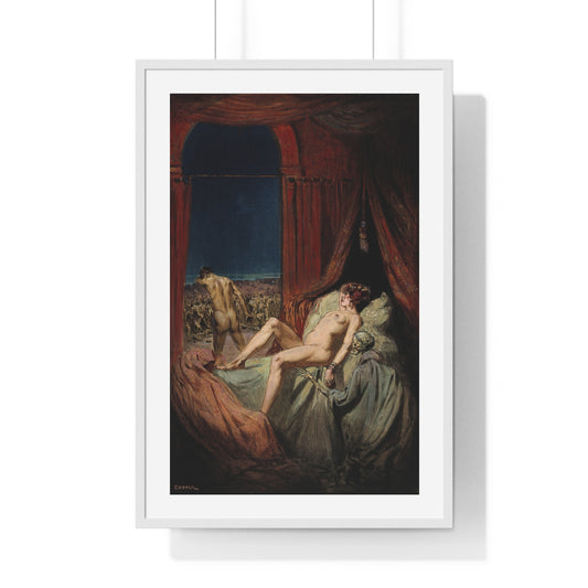 A Provocative Naked Young Woman Lying on a Bed, Death Sits at Her Side Representing Syphilis (1912) Framed Art Print