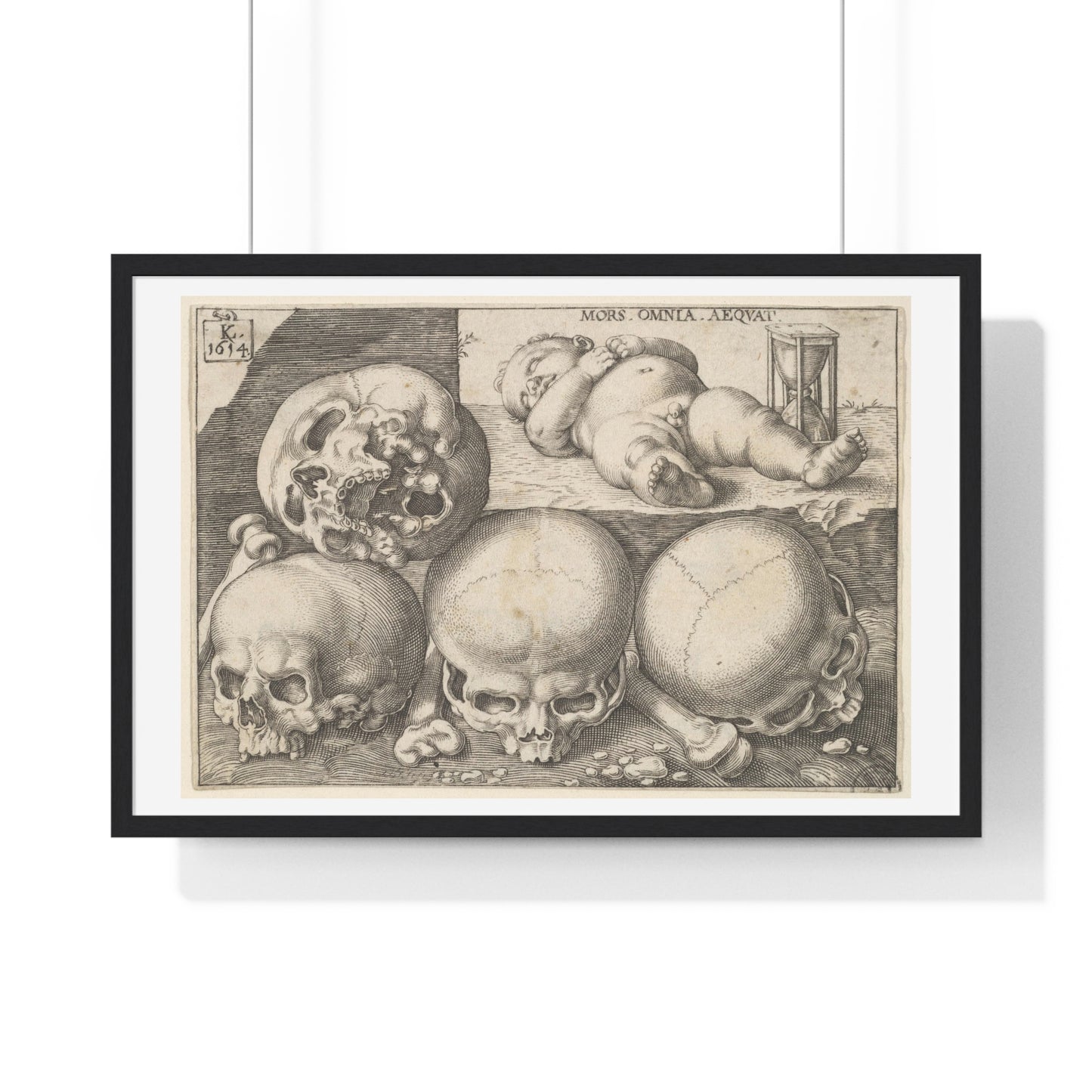 Sleeping Child with Four Skulls 'Reverse Copy' (1595–1637) by Lucas Kilian, from the Original, Framed Art Print