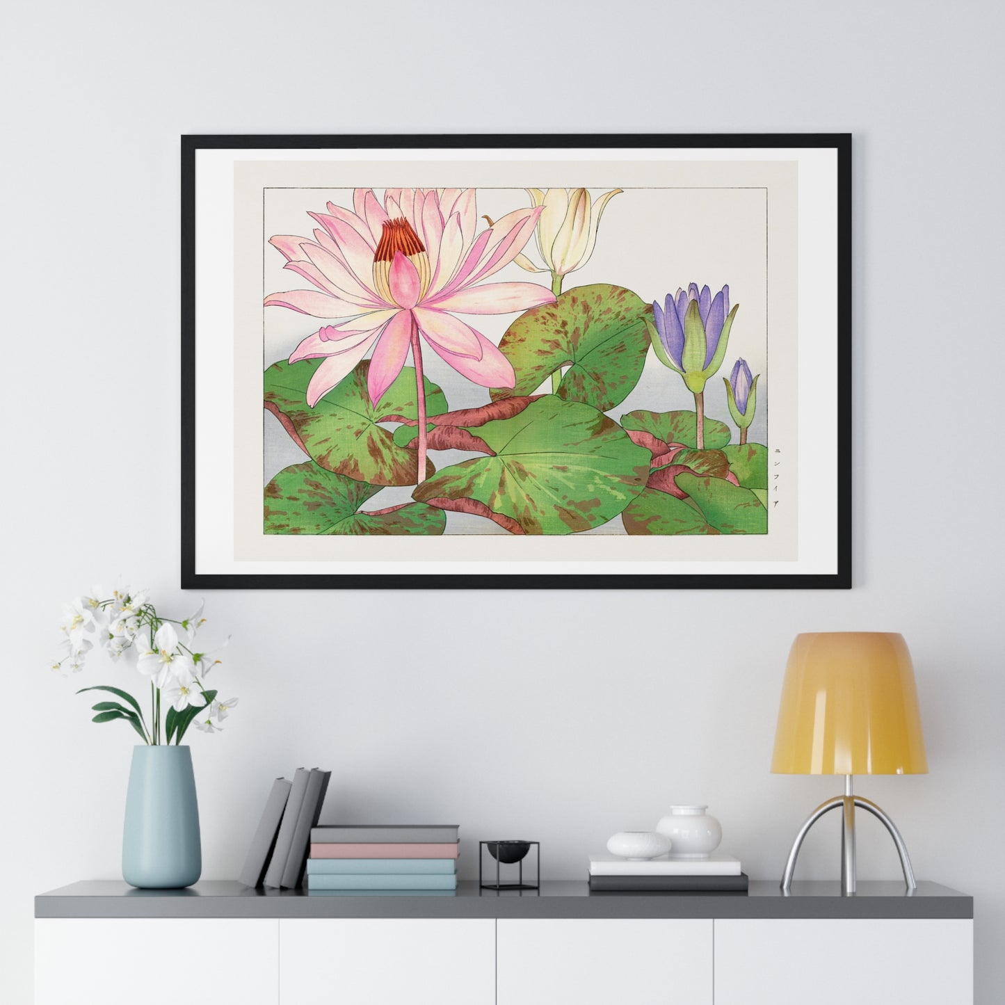 Japanese Woodblock Art, Nymphaea Lotus (1917) by Tanigami Kônan, from the Original, Framed Print