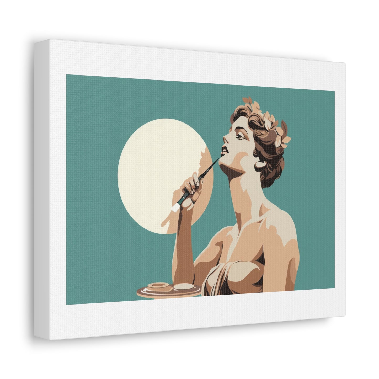 Greek Goddess Statue Doing Her Makeup, Art Print 'Designed by AI' on Canvas