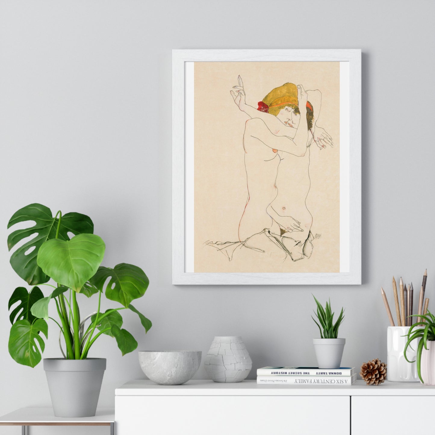 Two Women Embracing (1913) by Egon Schiele, from the Original, Framed Art Print