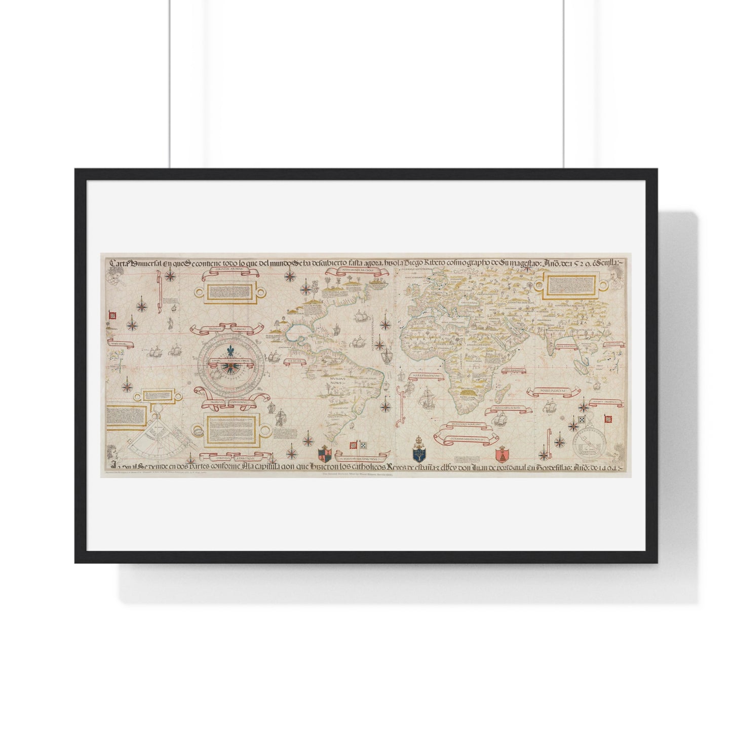 Antique World Map (1529) by Diogo Ribeiro from the Original, Framed Art Print