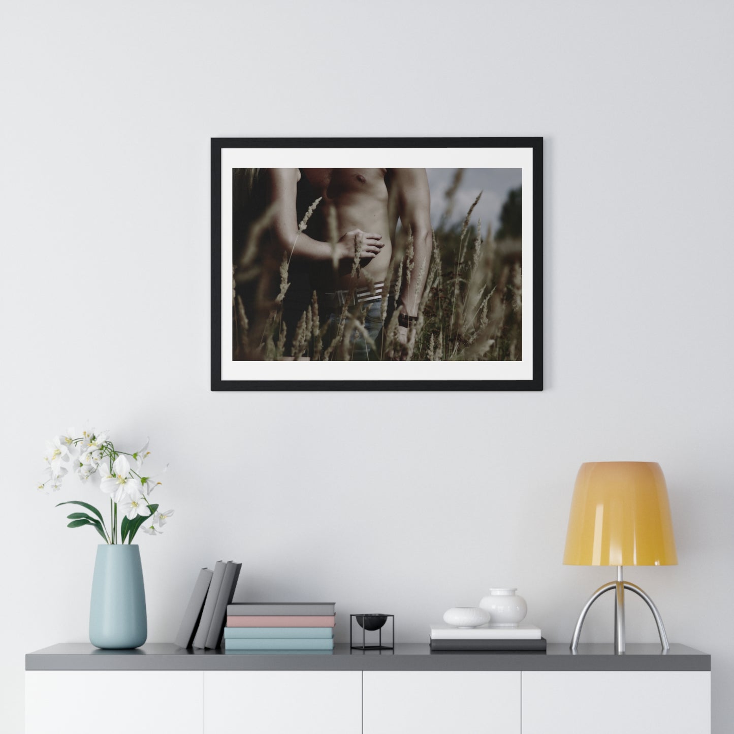 Shirtless Man with Woman, Photographer Unknown, from the Original, Framed Print