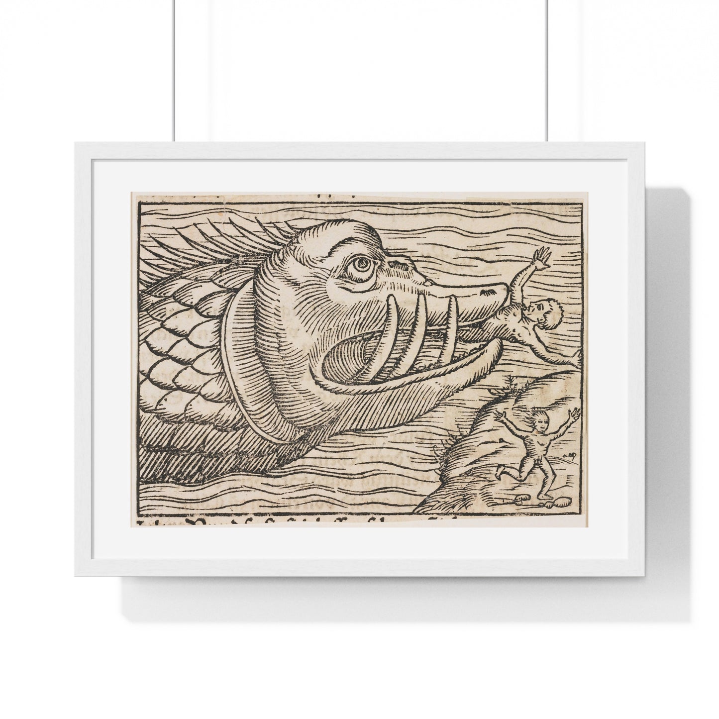 Jonah and the Whale 16th Century Print from the Original, Framed Art Print