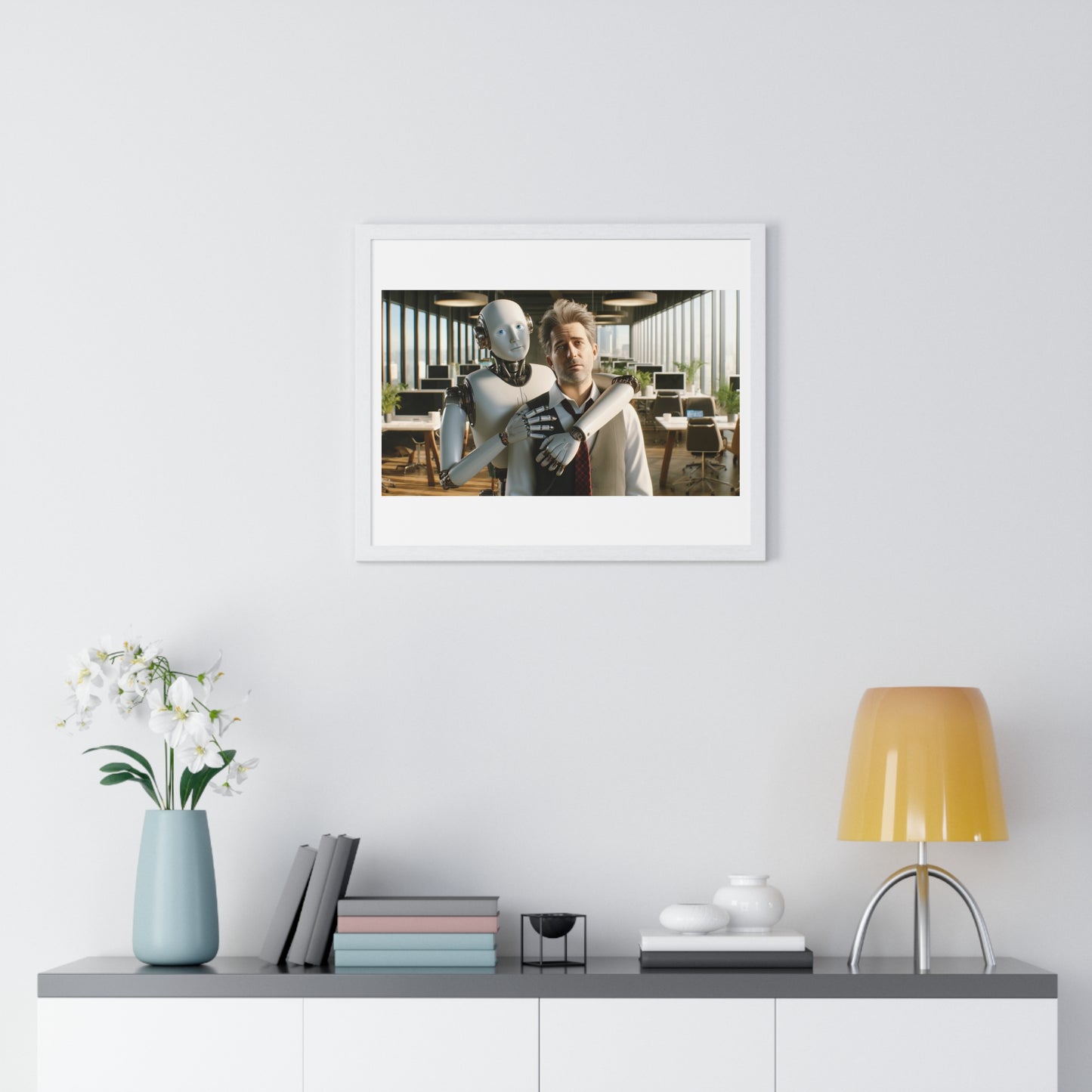 Having a Heart to Heart with your AI Creation, Office Art 'Designed by AI' Framed Print