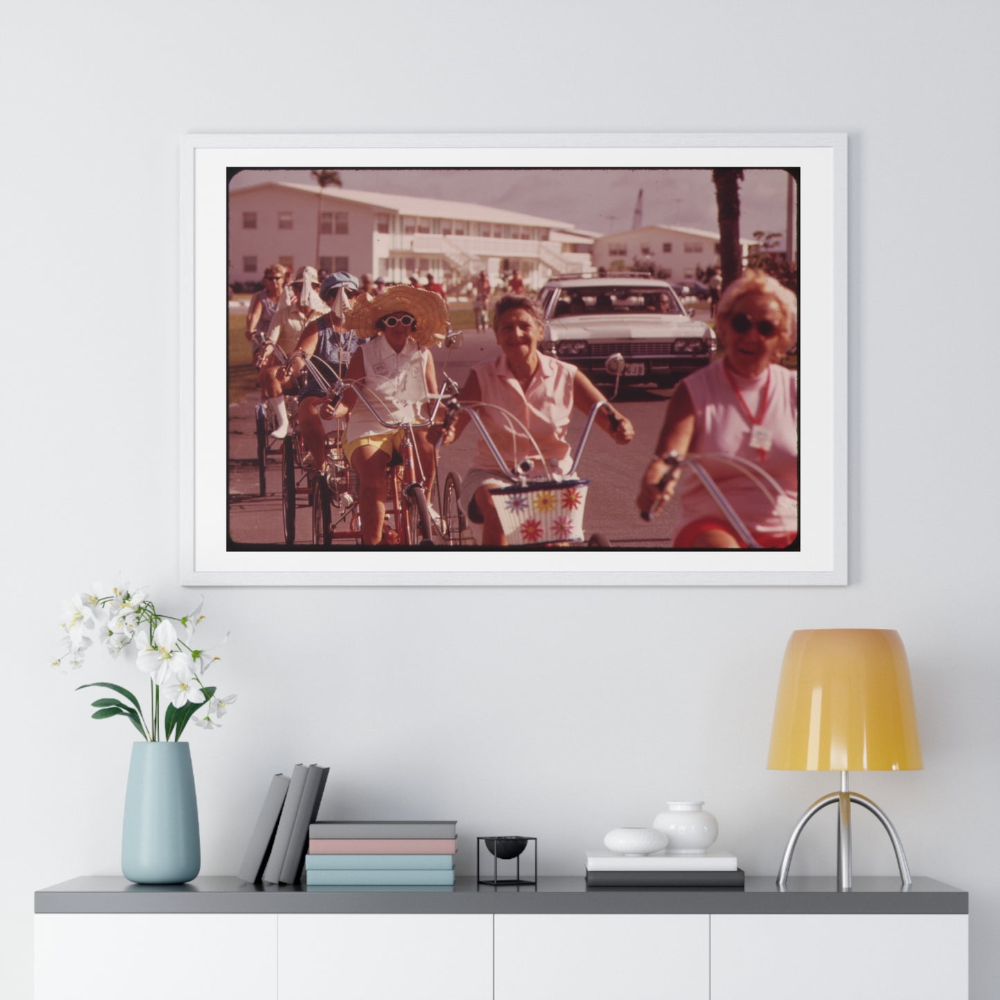 Tricycle Club at the Century Village Retirement Community (circa 1973) Vintage Photography by Flip Schulke, Framed Print