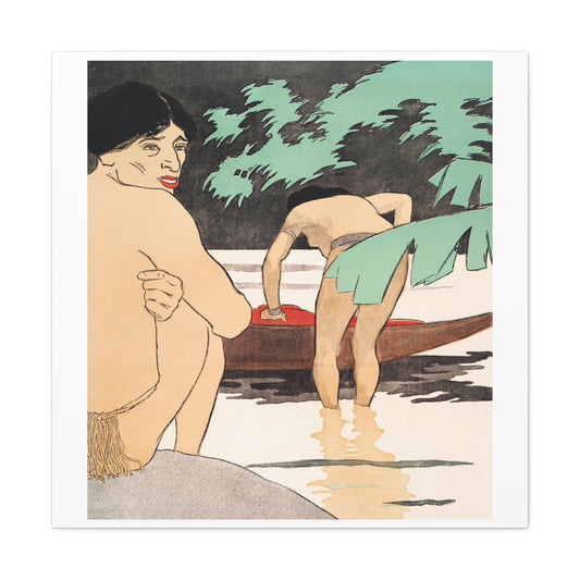 Men by the River, Remixed from Artworks by Edward Penfield, Print from the Original on Canvas