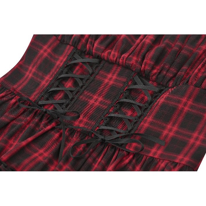 Dark in Love Morrigan Tartan Lace-Up Dress in Black