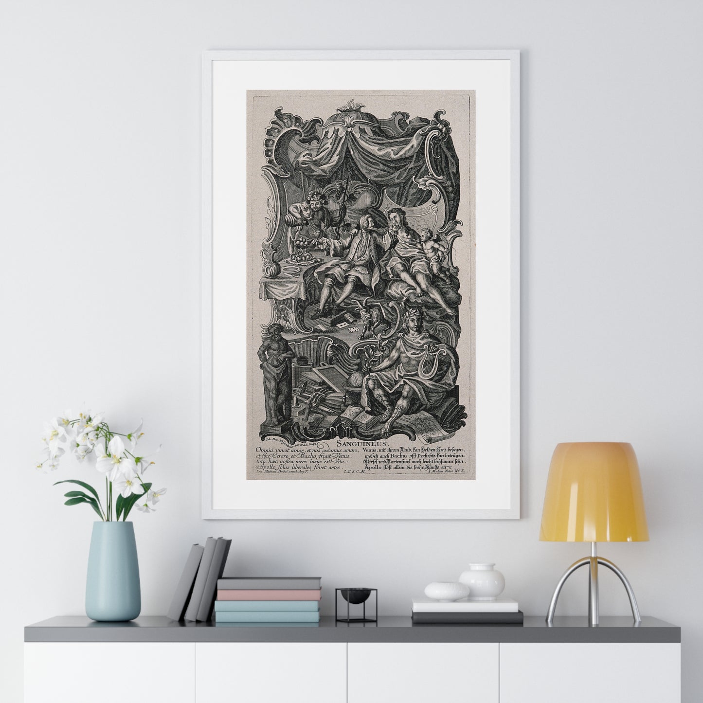 Apollo Presiding Over a Gentleman of Sensual Appetite, Representing the Sanguine Temperament (circa 1750) Johann David Nessenthaler, Framed Print