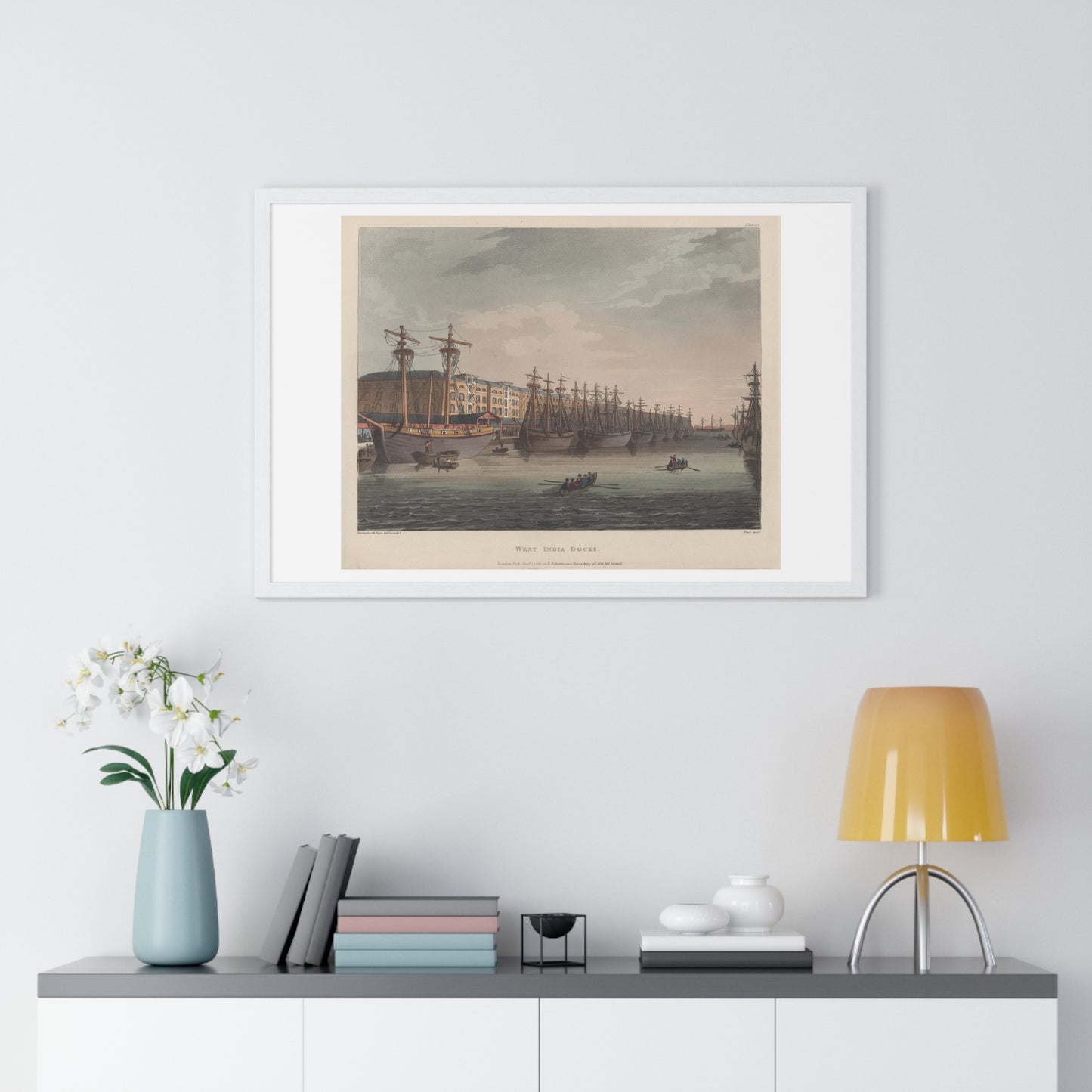 West India Docks (1810) by Rowlandson and Pugin, from the Original, Framed Art Print