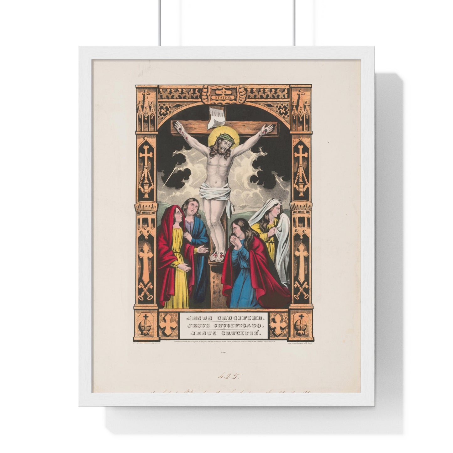 Jesus Crucified, Jesus Crucificado, Jesus Crucifié (1847) by Nathaniel Currier Framed Art Print