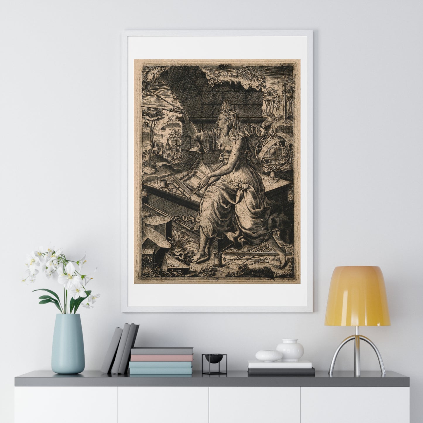 Urania, the Muse of Astronomy (17th Century) Engraving by Lucas Kilian, from the Original, Framed Print