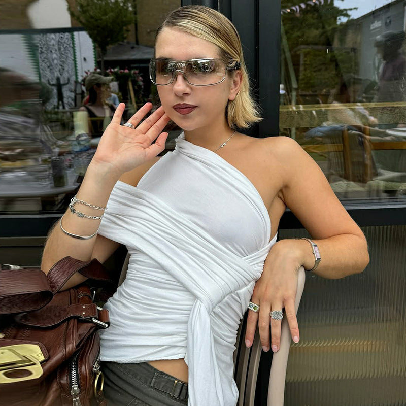 Women's Irregular Sash, Ruched Sleeveless Top