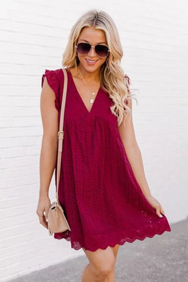 Lightweight Jacquard Dress with Pockets, Summer Sleeveless Cut-Out Beach Midi Dress