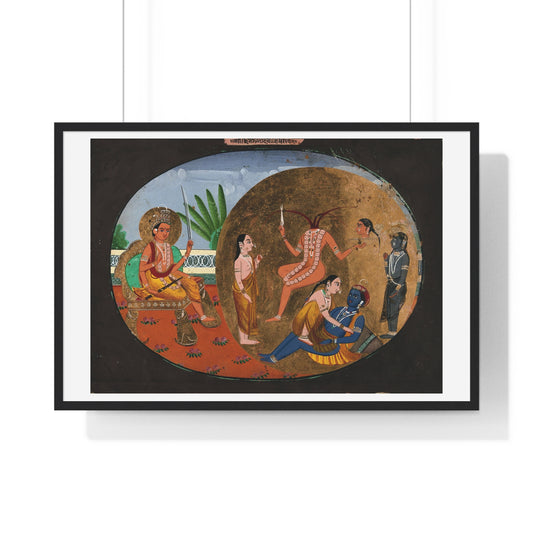Hindu Deities Shiva, Chhinnamasta, Kamadeva and Rati, 19th Century Gouache Painting by an Indian Artist, Framed Print