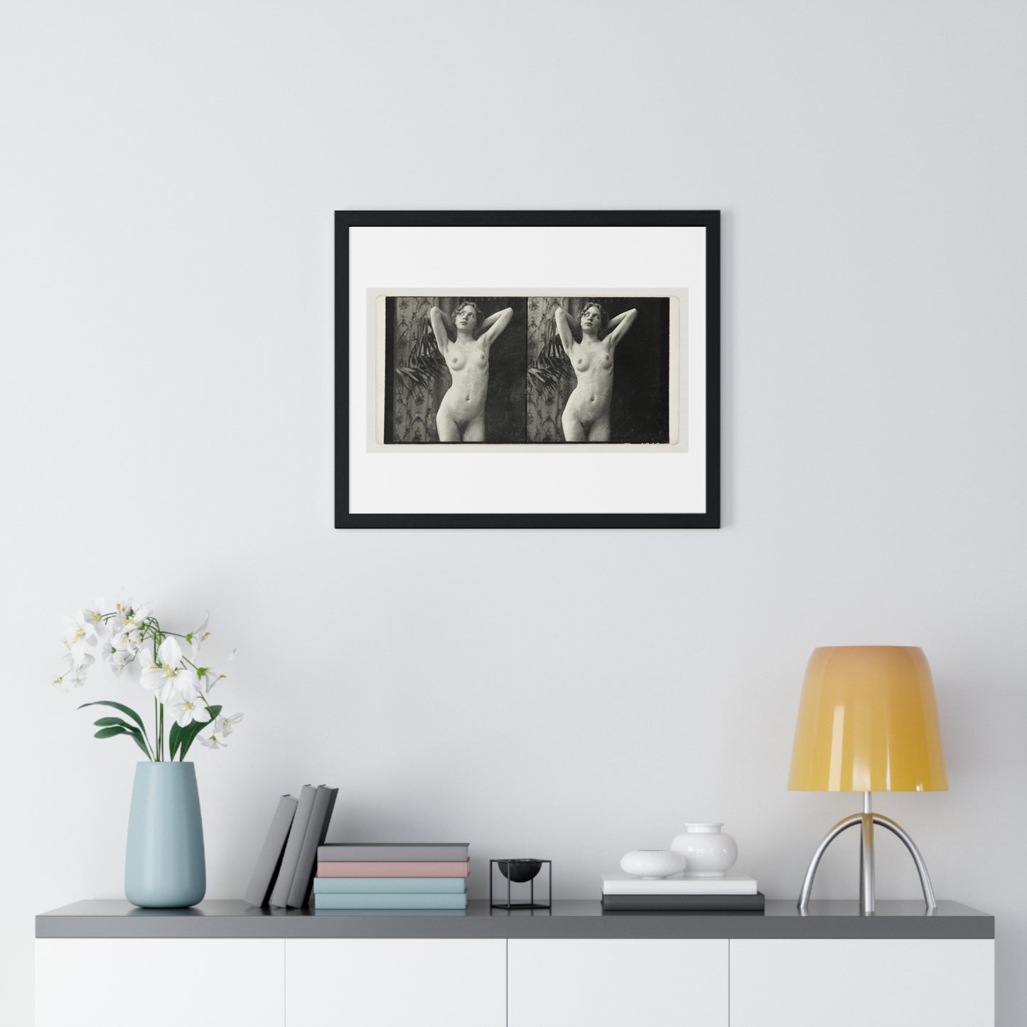 Portrait of a Naked Woman (1873–1910) Vintage Black & White Photography from the Original, Framed Art Print