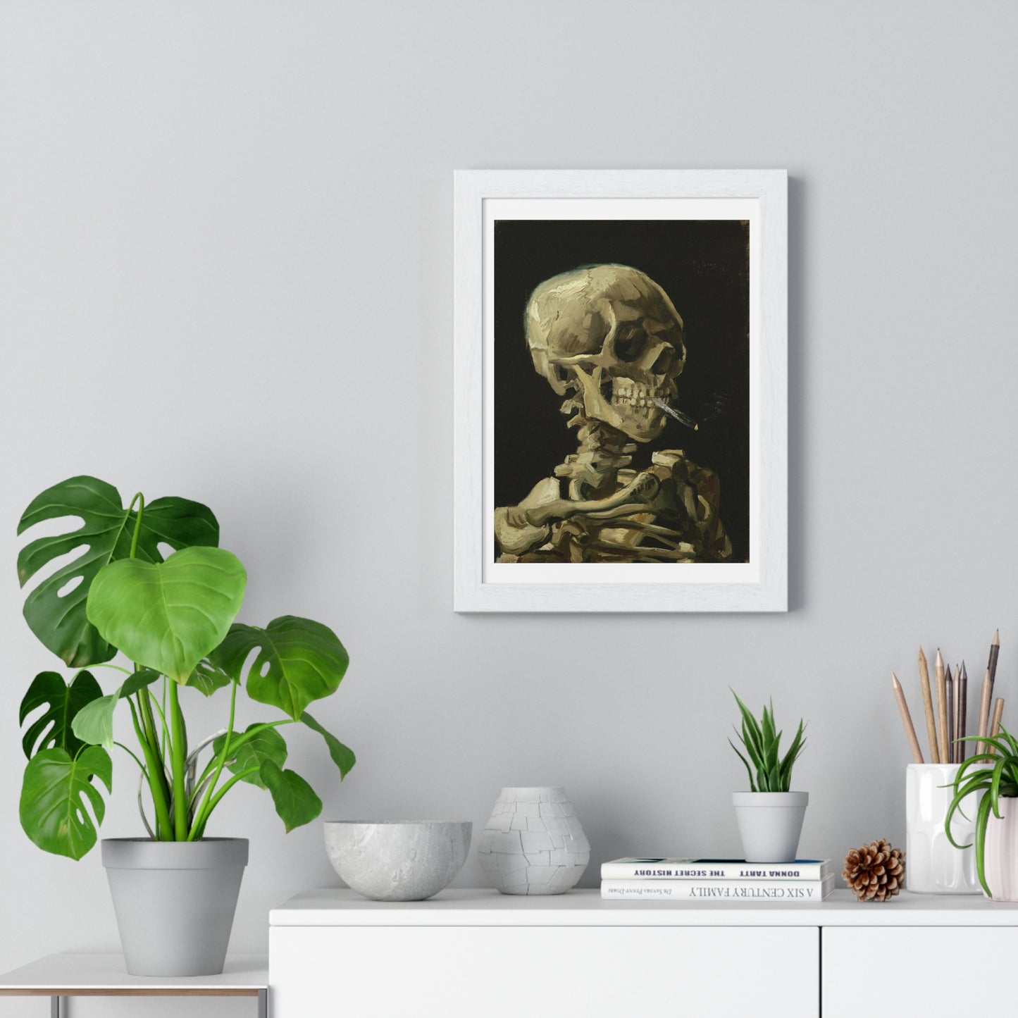 Head of a Skeleton with a Burning Cigarette (1886) by Vincent van Gogh, from the Original, Framed Print