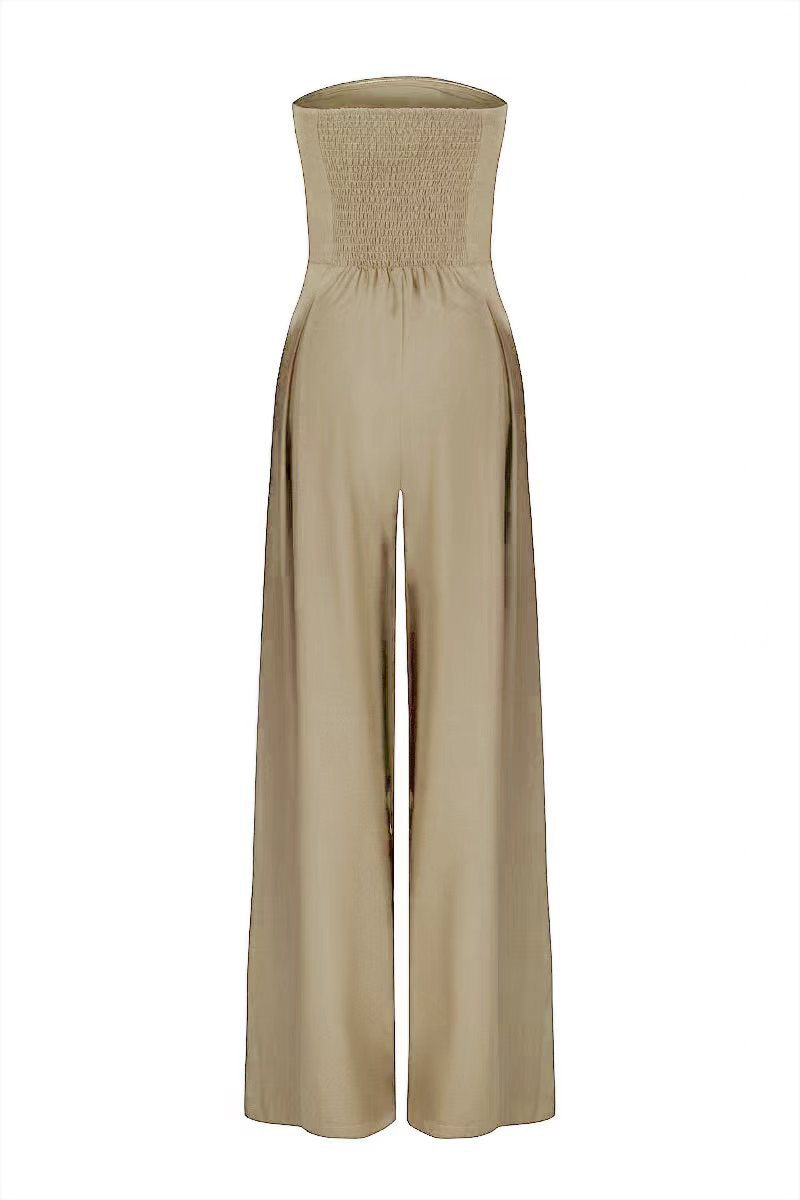 Loose Tube-Top Jumpsuit, Fashion Backless Rompers, Wide-Leg Long Pants