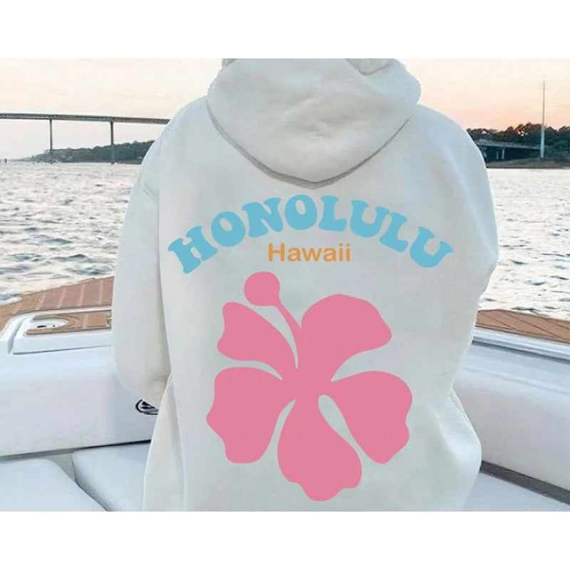 Drop-Shoulder Honolulu Hawaii Print Hoodie