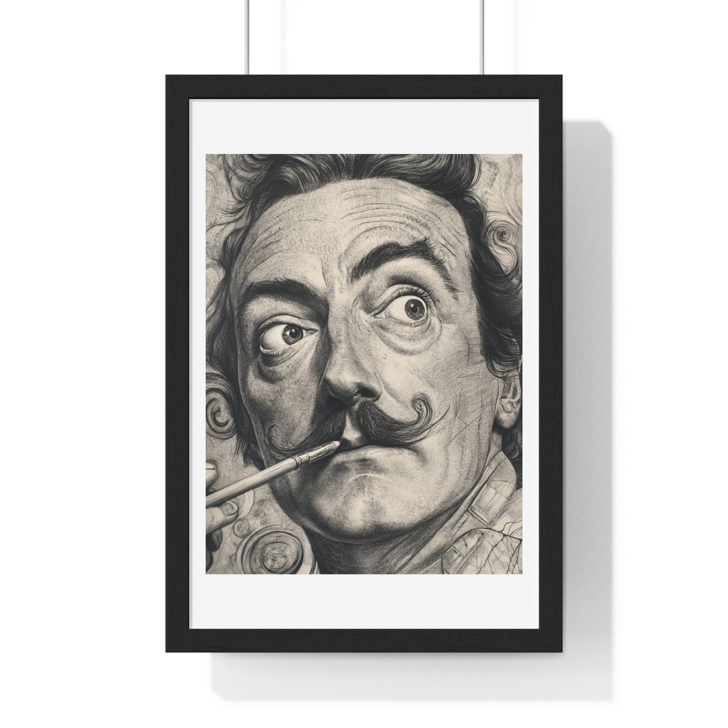 Salvador Dali Portrait, Pencil Sketch 'Designed by AI' Framed Art Print