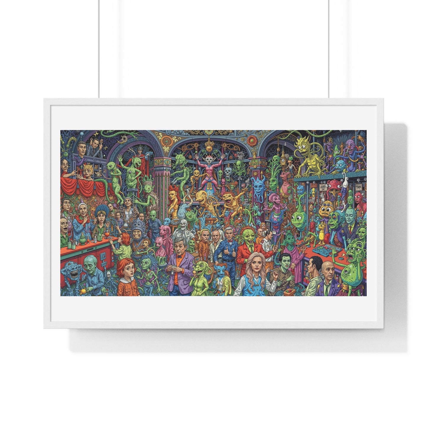 Demons and NPCs Diorama, Cartoon Art 'Designed by AI' Framed Art Print