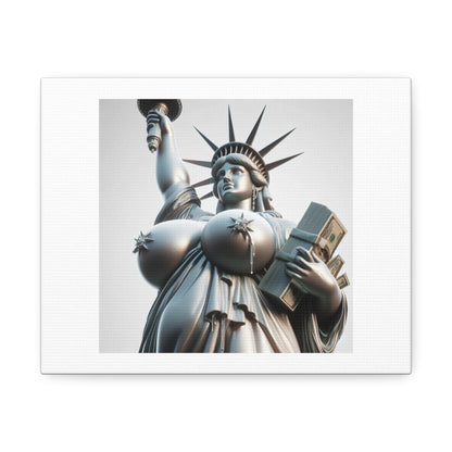 Art Print 'Statue of Liberty Boob Job' Designed by AI on Satin Canvas