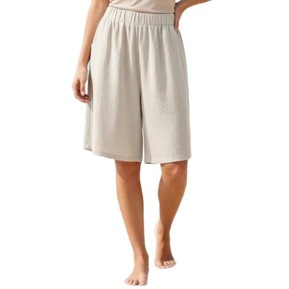 Women's Summer Loose Casual Cotton-Linen Elastic-Waist Capri Shorts