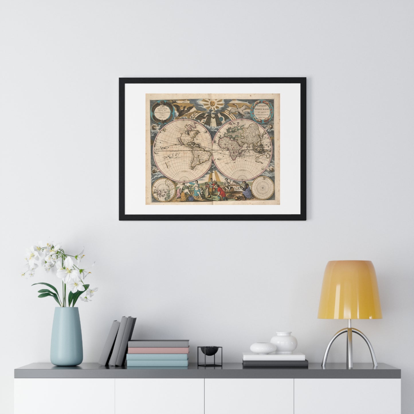 Antique Map 'Orbis Terrarum Nova et Accuratissima Tabula' (1658) from the Original, Framed Print