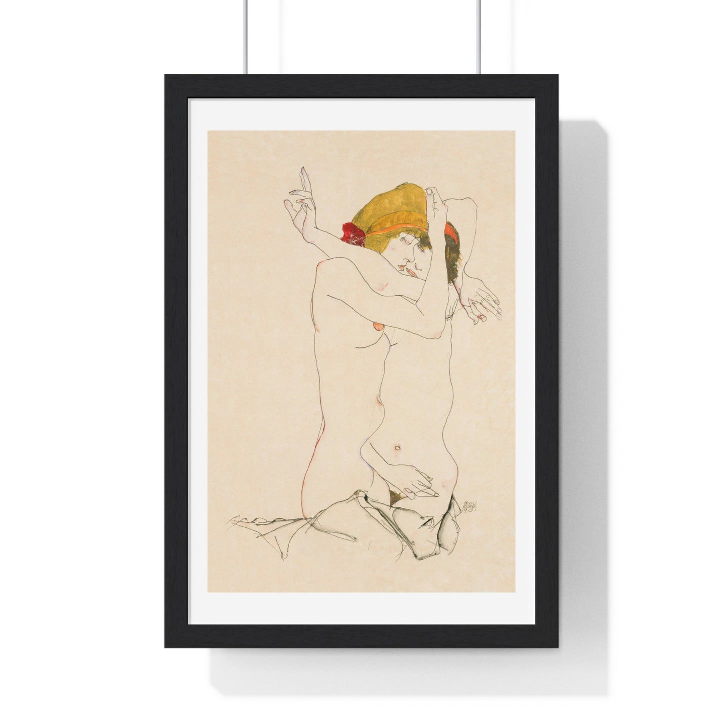 Two Women Embracing (1913) by Egon Schiele, from the Original, Framed Art Print